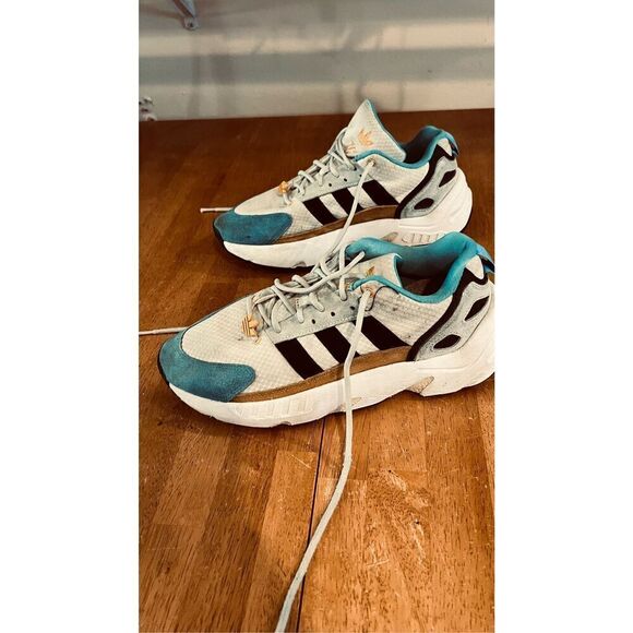 Adidas ZX 22 Boost White Plus Blue Gold Mens Sneakers SZ 8.5 - Picture 2 of 15